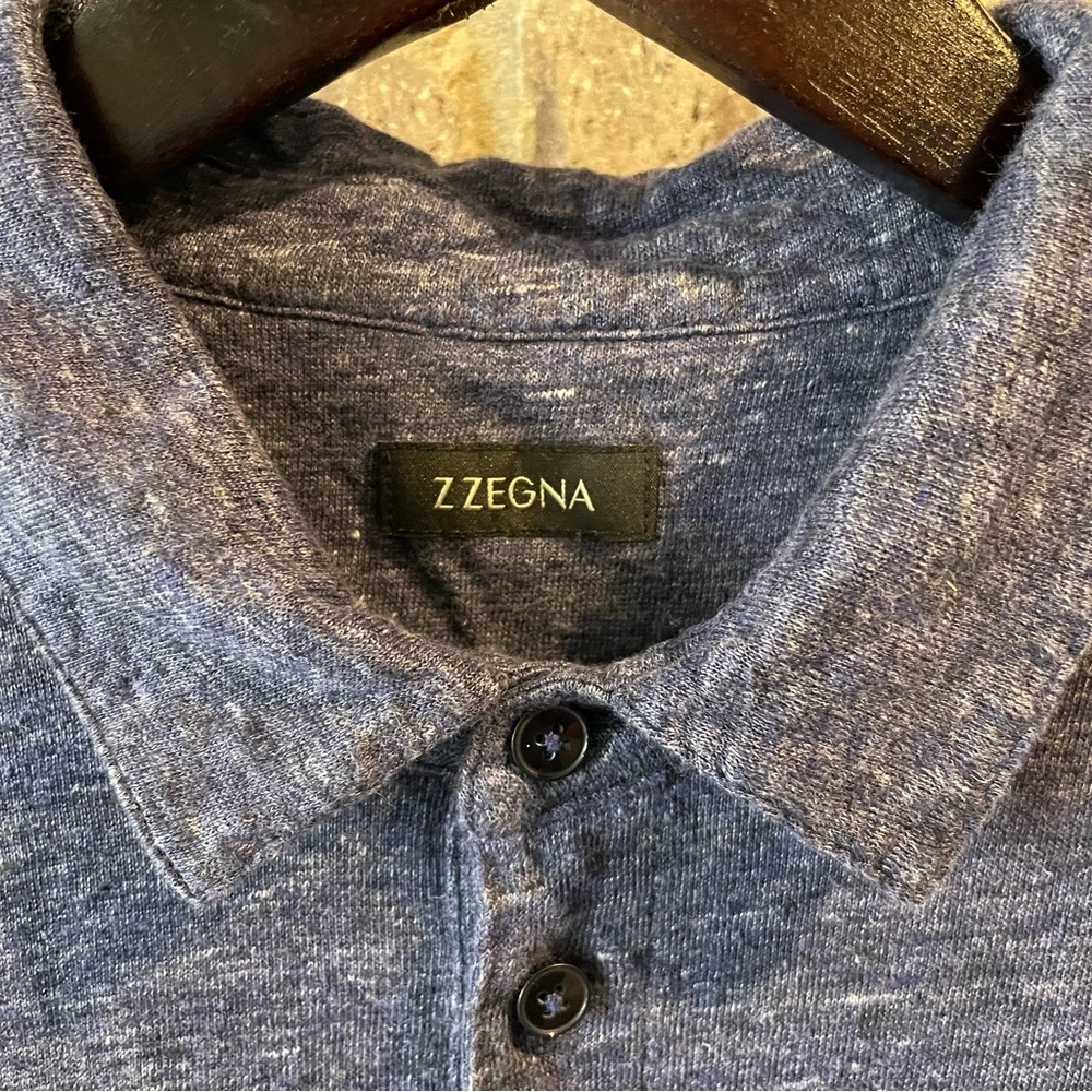 Z Zegna Blue Casual Button Down Shirt with Textured Fabric